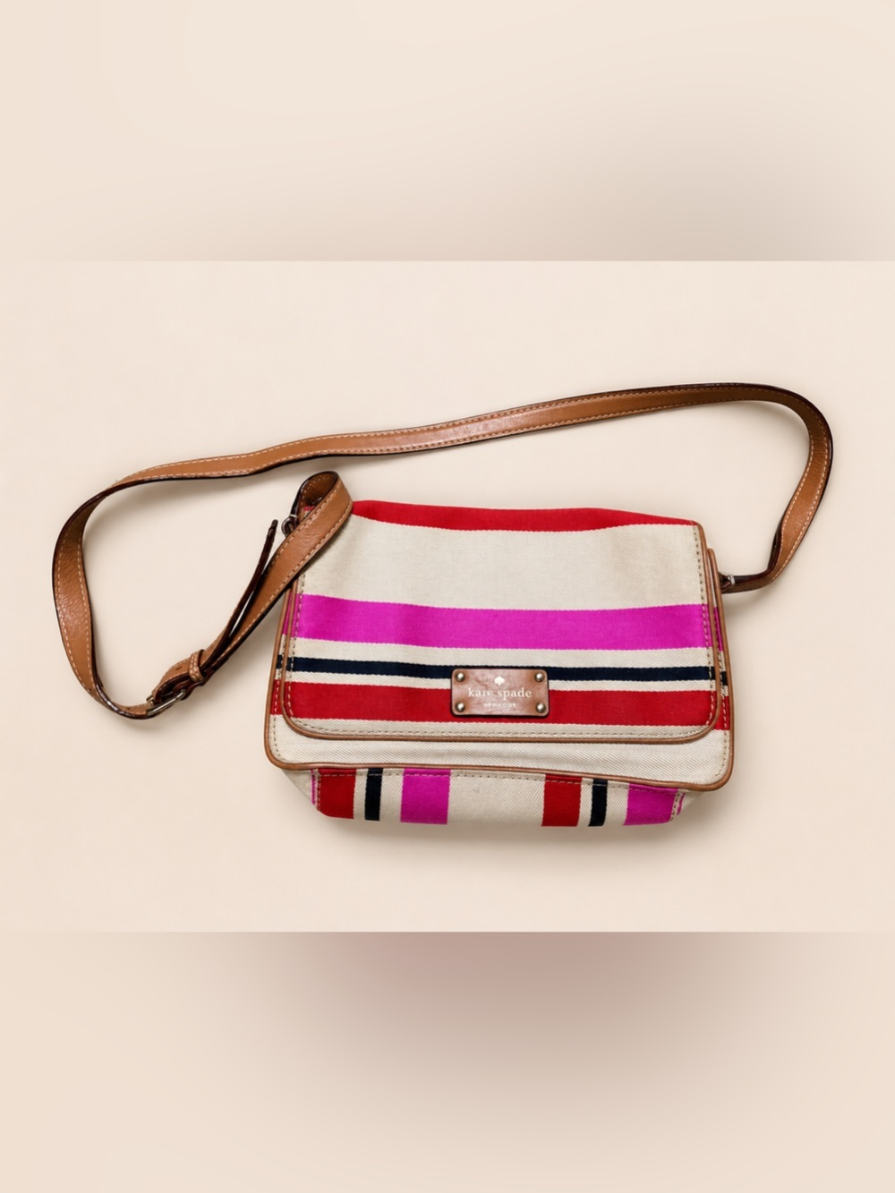 kate spade Multicolor Striped Canvas Crossbody with Tan Leather Strap